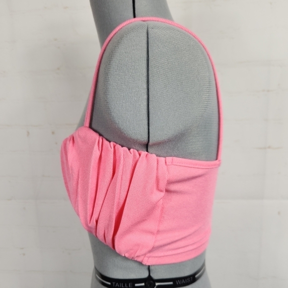 Meshki Jordan Ruched Front V Neck Bralette Crop Top 2 Bundle Set Pink & Stone XS - Picture 11 of 16